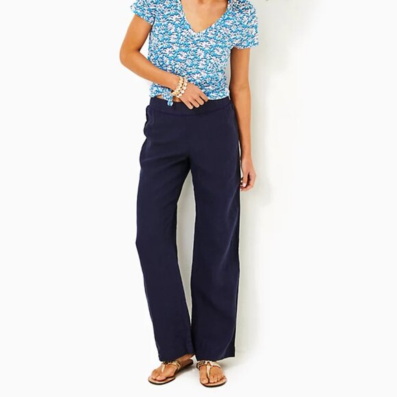 Lilly Pulitzer 31" Deri Linen Palazzo Pant True Navy Size Small NWT - Picture 1 of 5